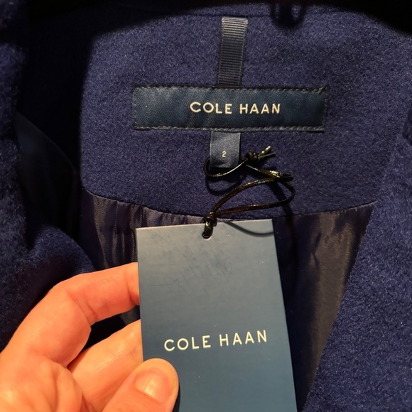 Cole Haan Women's Belted Wool Blend Coat in Blue Size 2 NWT - Picture 3 of 8
